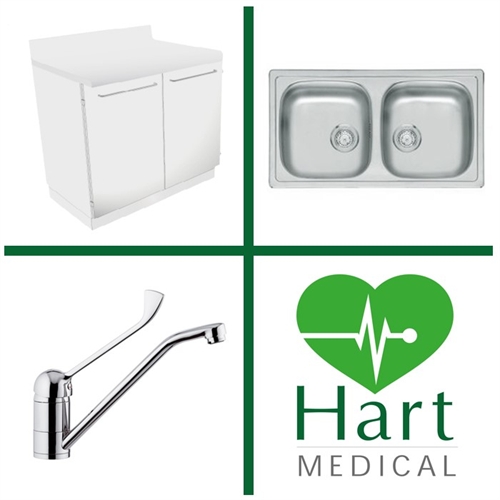 Hart Double  Bowl Medical Wash Station - Double Door